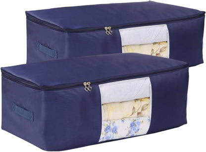 Comforter Storage Bags Pack of 2,Pillow Beddings/Blanket Clothes Organizer Storage Containers with Zippers,Breathable and Moistureproof(Black,2pcs)