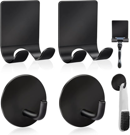 Diesisa Razor Holder for Shower + Adhesive Wall Hooks, Premium 304 Stainless Steel Shower Razor Holder with Heavy Duty Waterproof Sticky Hooks for Hanging Towels, Coat, hat (2+2 Pack)
