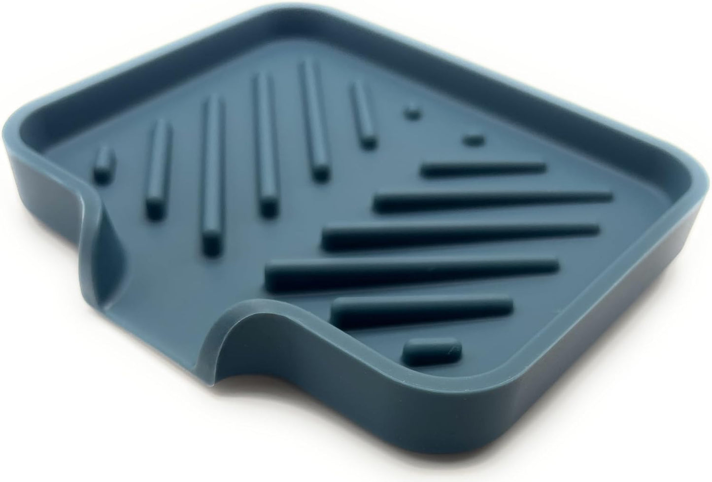 Silicone Soap Dish Tray and Sponge Holder with Drain Chute and Feet | 3-Way Sloped Design | Bathroom and Kitchen Sink Organizer Caddy (Black, 10"x4", 7.8 Ounces)