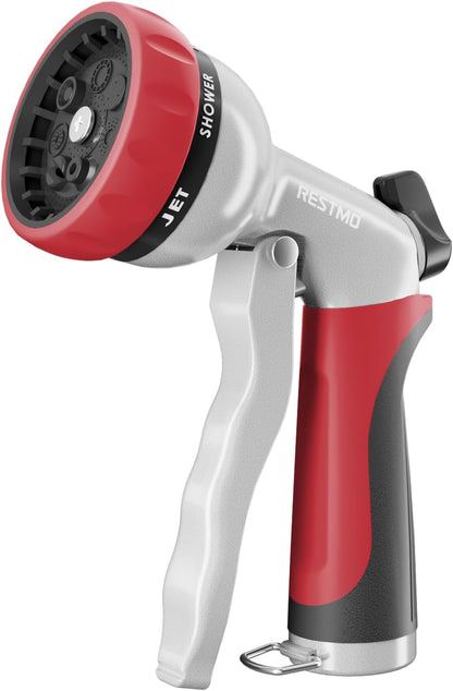 RESTMO Garden Hose Nozzle, Heavy Duty Metal Water Hose Nozzle with 7 Adjustable Spray Patterns, High Pressure Hand Sprayer with Flow Control for Watering Plants & Lawns, Washing Cars & Pets