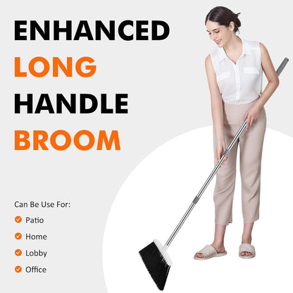 Heavy Duty Broom, 55 Inch Long Handle Outdoor Large Angle Brooms, Commercial Broom for Sweeping Indoor, for Home Garage Kitchen Office Courtyard Lobby Patio Lawn Concrete，Black