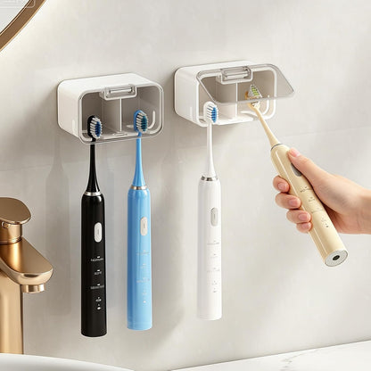 MOPMS Toothbrush Holders for Bathrooms【2 Slot Independent Compartment Design】 2PCS Electric Toothbrush Holder Wall Mounted for Shower, Toothbrush Dispenser Storage Organizer with Cover for Family