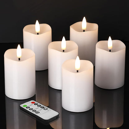 Ivory Flameless Votive Candles with Remote Batteries, Small 2x3 inch LED Wax Pillar Candles Flickering Set of 6