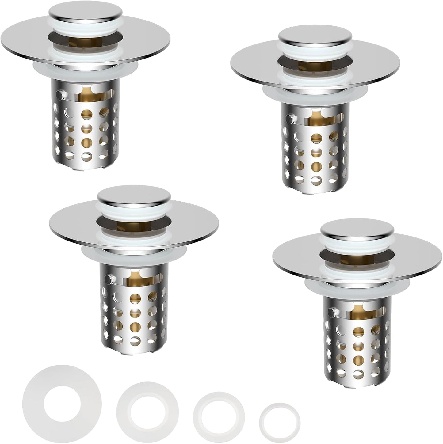 Universal Bathroom Sink Drain Strainer Hair Catcher, Brushed Nickel | Upgraded with Removable Stainless Steel Filter Basket, 3 in 1 Pop Up Sink Stopper for 1.1''~2.36'' Sink Basin Hole