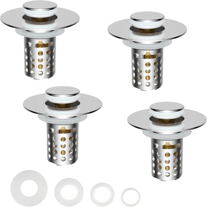 Universal Bathroom Sink Drain Strainer Hair Catcher, Brushed Nickel | Upgraded with Removable Stainless Steel Filter Basket, 3 in 1 Pop Up Sink Stopper for 1.1''~2.36'' Sink Basin Hole