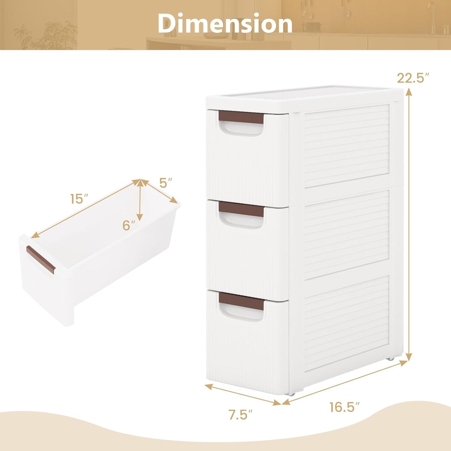 LOKO 6-Drawer Narrow Storage Cabinet, Slim Rolling Cart, Mobile Plastic Cart Container with Pull Handles, Built-in Wheels, for Living Room, Kitchen, Bathroom, Office (7.5"x16.5"x43" (6 Drawer))