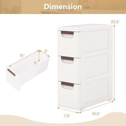 LOKO 6-Drawer Narrow Storage Cabinet, Slim Rolling Cart, Mobile Plastic Cart Container with Pull Handles, Built-in Wheels, for Living Room, Kitchen, Bathroom, Office (7.5"x16.5"x43" (6 Drawer))