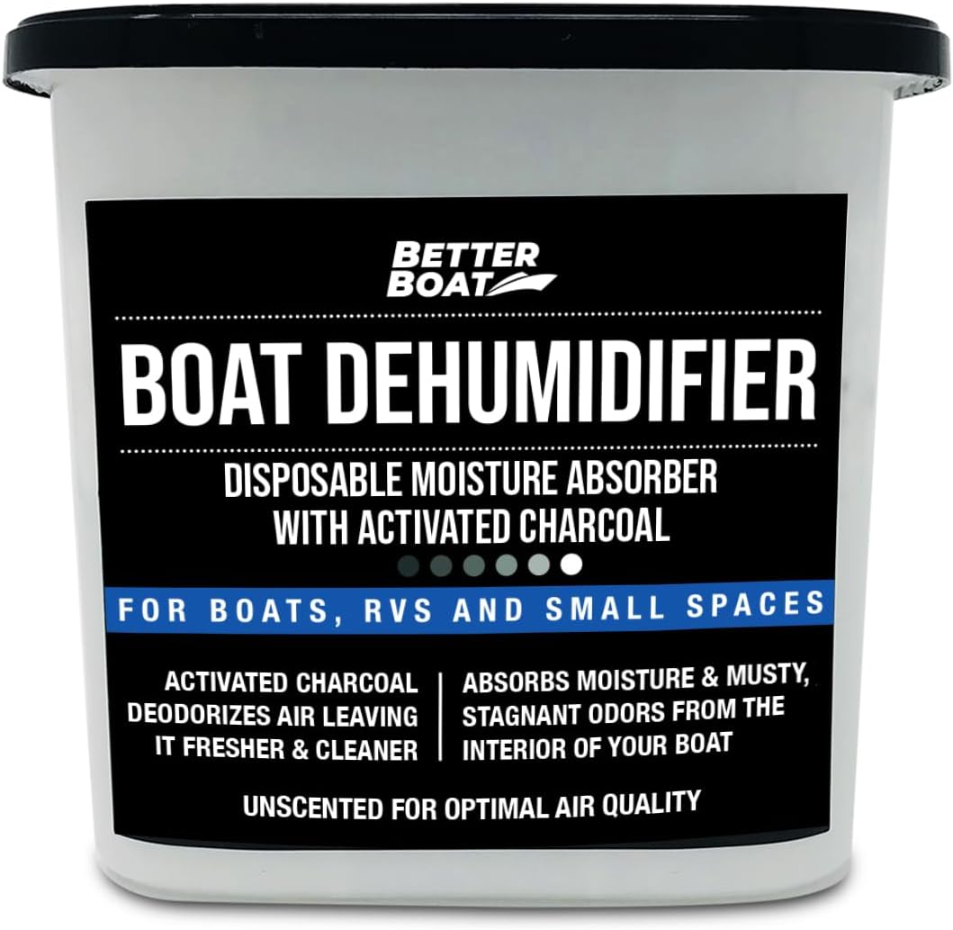 Moisture Absorber with Activated Charcoal Dehumidifier Bucket, Unscented Odor Absorber for Closet Basement Bathroom Boat RV, Disposable No Refill - Better Boat