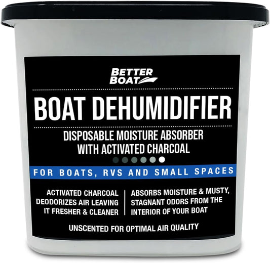 Moisture Absorber with Activated Charcoal Dehumidifier Bucket, Unscented Odor Absorber for Closet Basement Bathroom Boat RV, Disposable No Refill - Better Boat