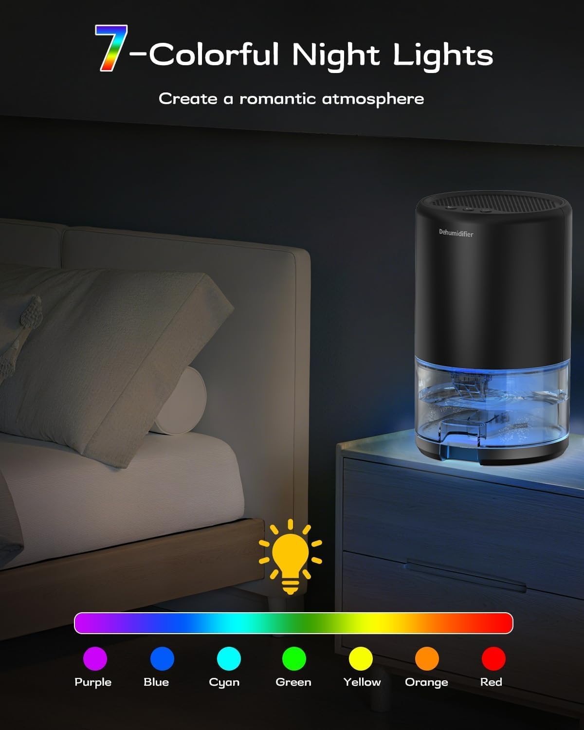 Dehumidifier, 35 oz Small Dehumidifiers for Home, Bathroom, Bedroom, Closet, Ultra-Quiet with Sleep Mode, 7 Color Lights & Auto Shut Off, Compact & Portable for RV, Rooms, Basement, Energy Saving