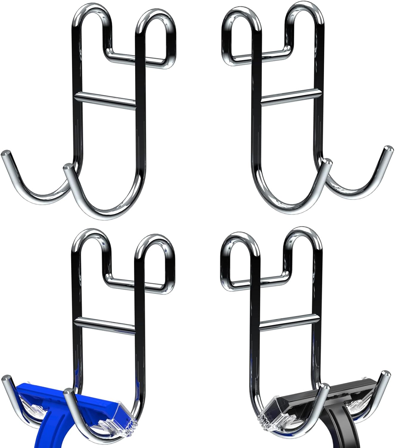 Shower Caddy With Hooks - Razor Holder and Loofah Hanger 2 Pack Silver