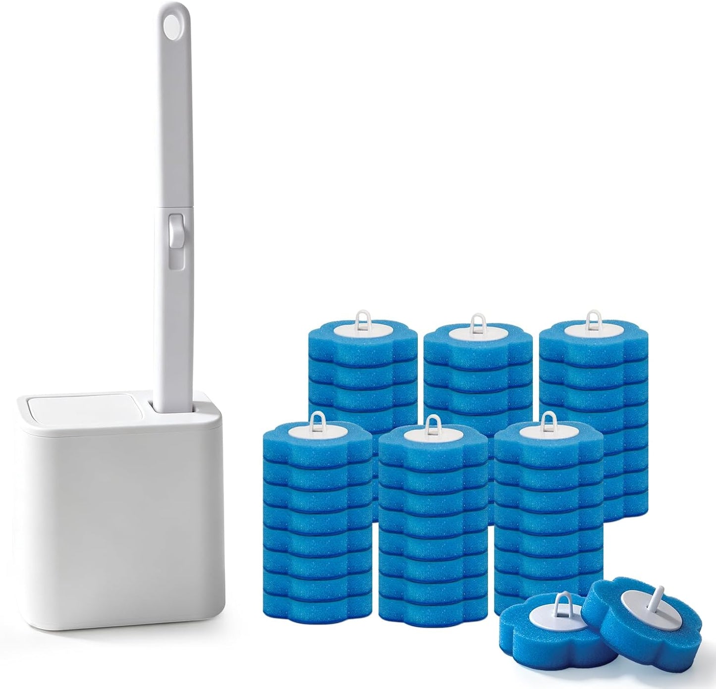 Disposable Toilet Brush with 48 Refills,Toilet Cleaning Supplies,Toilet Wand Brush Starter Kit,Wall Mounted Toilet Bowl Cleaner Brush with Holder for Bathroom Deep Cleaning & Hygiene (White)