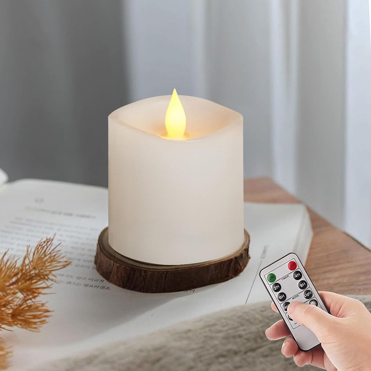 3x3 Flameless Candles with Remote Set of 2, 3 inch Battery Candles Flickering with Timer, LED Pillar Candle for Indoor/Outdoor, White