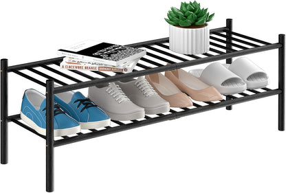 ROMGUAR CRAFT 3 Tier Bamboo Shoe Rack for Closet Free Standing Wood Shoe Shelf Storage Organizer for Entryway Small Space Stackable 27"x11"x20" (Natural)