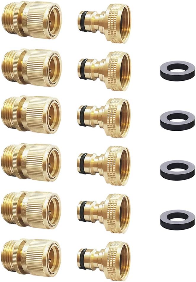 HQMPC Garden Hose Quick Connect Solid Brass Quick Connector Garden Hose Fitting Water Hose Connectors 3/4 inch GHT