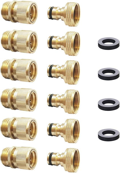 HQMPC Garden Hose Quick Connect Solid Brass Quick Connector Garden Hose Fitting Water Hose Connectors 3/4 inch GHT