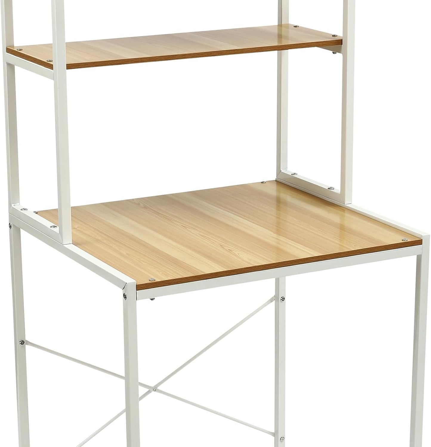 Over Washer and Dryer Storage Shelves, Over Dryer Storage Organizer with Adjustable Rubber Feet, 3 Tiers Laundry Room Storage, Bathroom Space Saving Organizer| US Stock (White+ Log)