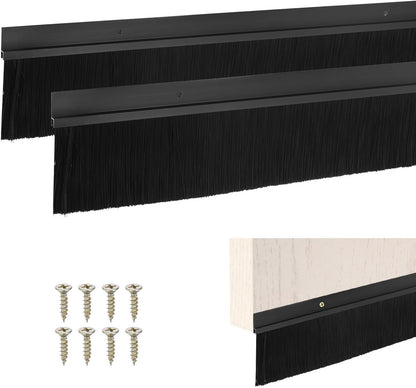 M METERXITY 2Pack Door Sweep - 39" Door Bottom Brush Heavy Duty Seal Draft Stopper Aluminum Base with 50mm Brush, Adhesive/Screw Installation for Interior/Exterior/Garage/Sliding Doors, Black
