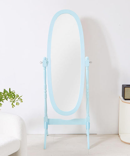 GTU Furniture Swivel Adjustable Full-Length Oval Wood Cheval Stand Floor Mirror(Pink)