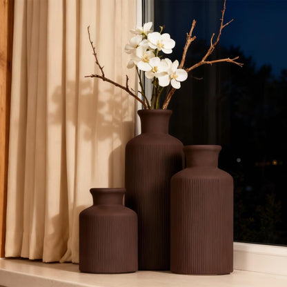 Ceramic Vase Set of 3 – Small Flower Vases, Modern Farmhouse Boho Flower Vases for Home Decor, Rustic Pottery Vases for Centerpieces, Living Room, Shelf, Fireplace, Entryway Decor, Table or Cabinet