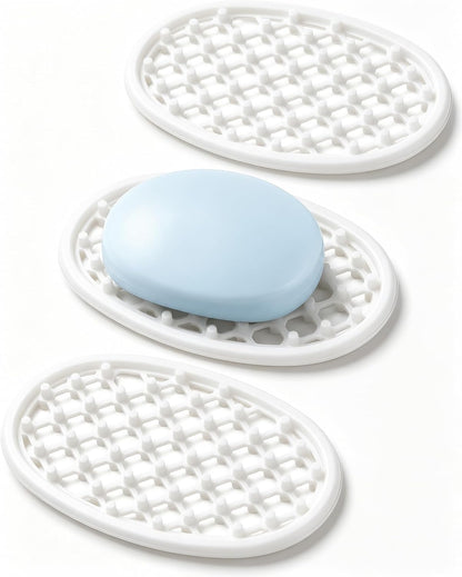 OTHIX 3 Pack Silicone Soap Dish for Shower, Self Draining Bar Soap Holder with Hollow Drainage Design, Non Slip Soap Saver Tray for Bathroom Sink, Kitchen Counter, Bathtub, Shower Shelf (Black)