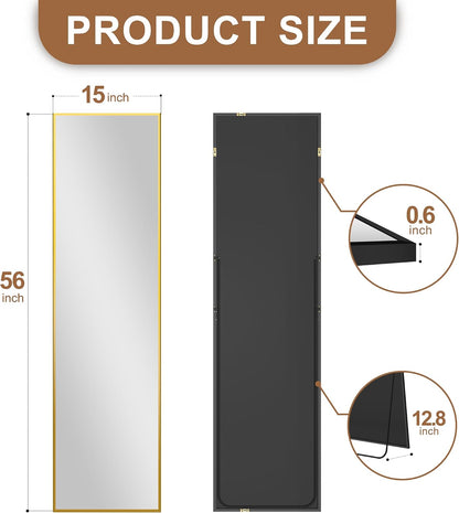 Delma Wall Full Length Mirror,Standing Mirror Full Body,Large Floor for Wall Door Bedroom Bathroom Living Room with Aluminium Frame(with Stand,56x15-Black)