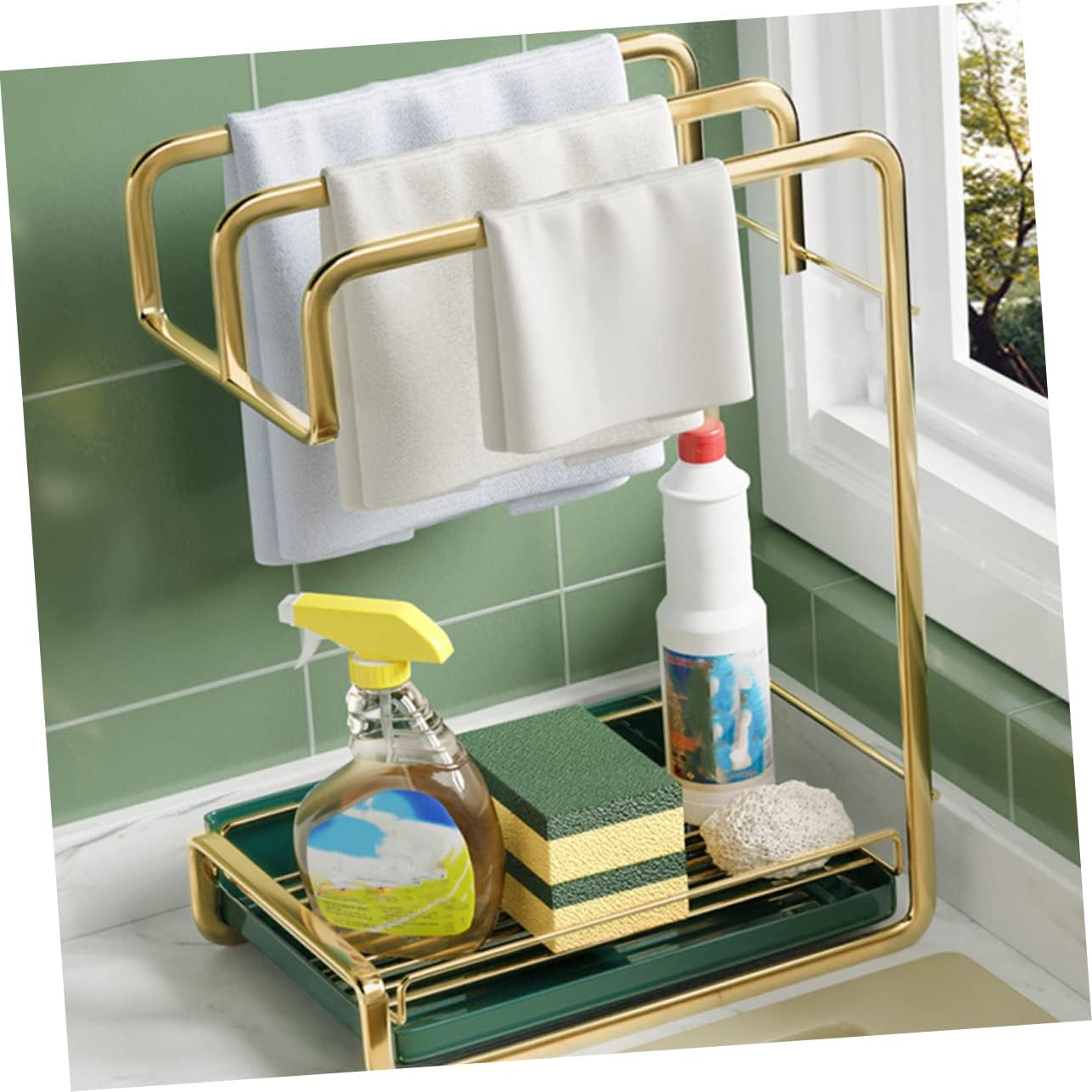 PRETYZOOM Wall-mounted Sponge Rack for Kitchen Lightweight Draining Stand Multi-functional Storage Organizer for Cloths and Cleaning Tools
