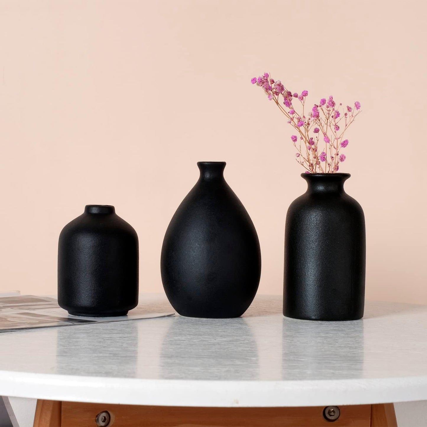 White Ceramic Vase Set of 4, Classic Matte Vases Home Decorations for Table Shelf Office Decor (White)