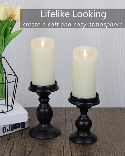 TECHLONG Flameless Candles with Remote Timer, 3D Moving Flickering Flame Battery Operated Candles Lasting 1000+ Hours, 3" x 5" Ivory Real Wax Electric LED Pillar Candles, Set of 2