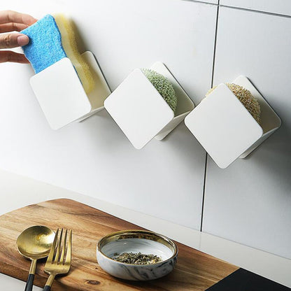 2 Pcs Punch-free Wall-mounted Sponge Storage Rack with Drainage for Kitchen Sink, Cleaning Cloth Holder, Plastic Kitchen Sponge Organizer for Countertop Use
