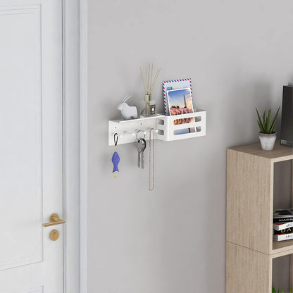 MKO Key Holder Wall Mount, Key Holder Wall Mount Adhesive with Mail Organizer Tray with 6 Key Hooks for Wall, Black