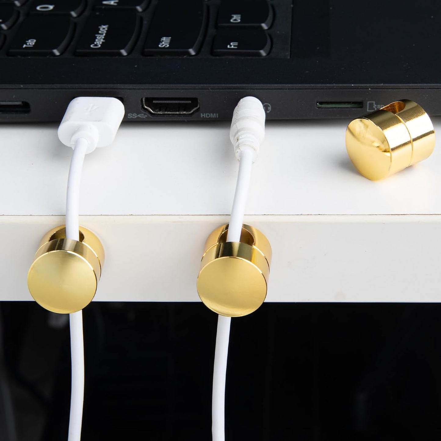 3pcs Cable Anchors for Desk, Adhesive Metal Cord Organizers, Adjustable 2-in-1 Cord Clips Charger Cable Management for Nightstand Office Home Desktop Wall- Gold & Copper & Black