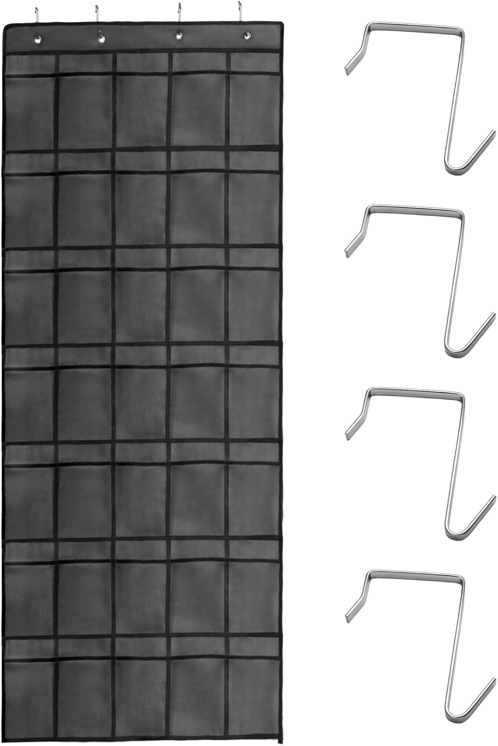 Over the Door Shoe Organizer, 12 Mesh Pockets Hanging Shoe Organizer with 4 Metal Hooks (Black)