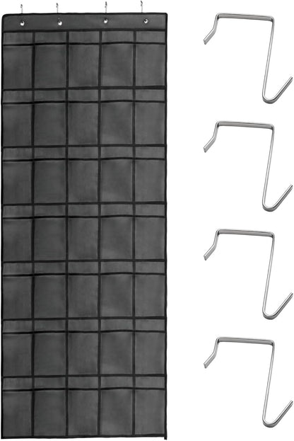 Over the Door Shoe Organizer, 12 Mesh Pockets Hanging Shoe Organizer with 4 Metal Hooks (Black)