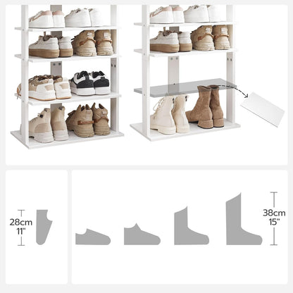 HOOBRO 8 Tiers Vertical Shoe Rack, Wooden Shoe Storage Organizer with Hooks, Narrow Shoe Tower for 8 Pairs, Space Saving, for Entryway, Living Room, Bedroom, Rustic Brown BF07XJ01G1
