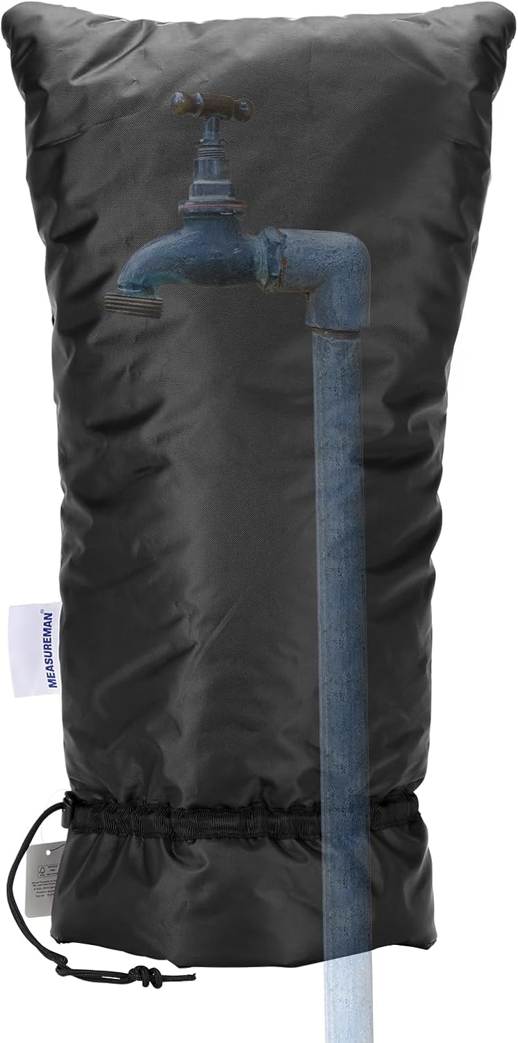 MEASUREMAN Outdoor Faucet Cover for Winter Freeze Protection 25”H x 13.19”W 3M Thinsulate Insulation Waterproof & Frost-Proof Insulated Hose Bibb Spigot Black Sock 420D Oxford Fabric Reusable