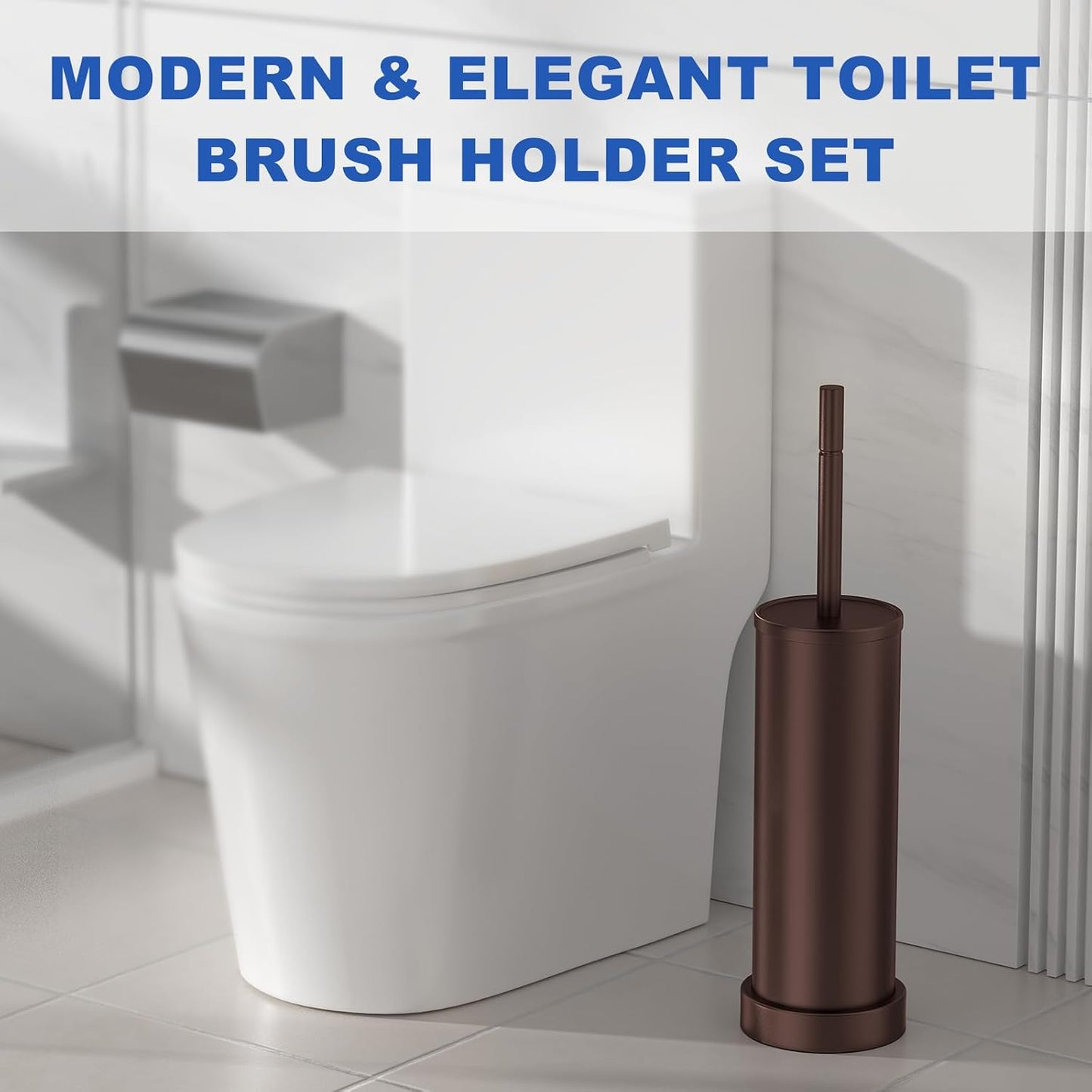 Brushed Nickel Toilet Brush and Holder Set, 304 Stainless Steel Toilet Brush for Bathroom, Heavy Duty Toilet Bowl Brush with Holder, Removable Inner Bowl and Splash Protection, Long Handle