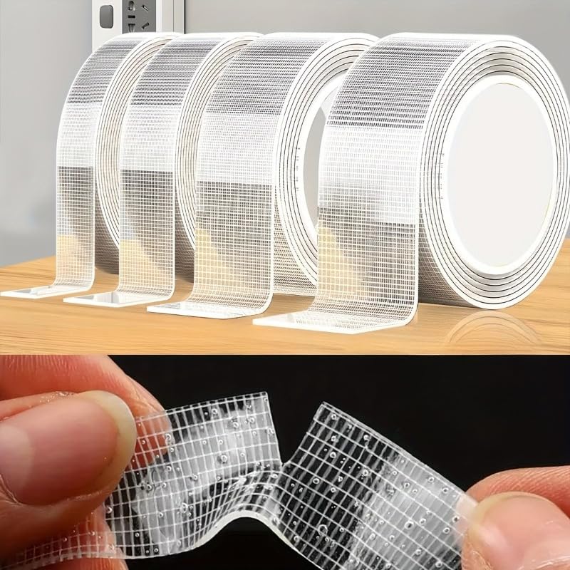 5M Nano Double Sided Tape, Heavy Duty Transparent PET Adhesive, Reusable No Residue Mounting Tape, Strong Grip Adhesive for Home, Office & Car Use (Transparent Tape)