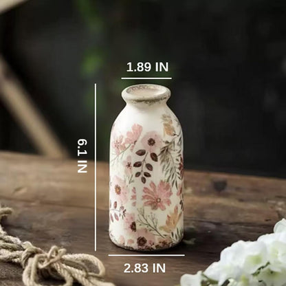 Rustic Ceramic Vase Set of 3 - Beige Rustic Vases for Flowers,Farmhouse Flower Vases for Home Decor,Small Decorative Vase Set for Living Room,Table Shelf,Centerpieces and Fireplace Decorations
