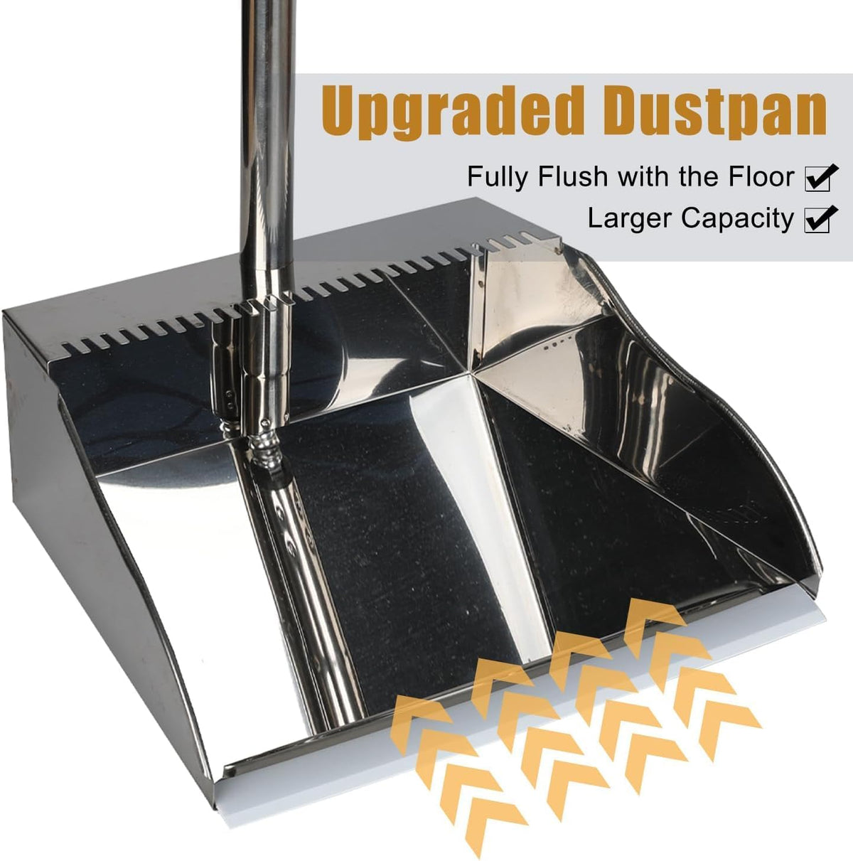 Stainless Steel Dustpan with Outdoor Stiff Bristles Broom,Long Handle Metal Dust Pan and Heavy Duty Broom for Home,Lobby,Office