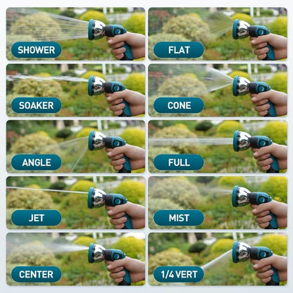 Besiter Garden Hose Nozzle Sprayer: 2 Pack 10 Watering Patterns Spray Nozzles Heavy Duty Metal Hose Head Hose Attachment, Thumb Control On Off Valve