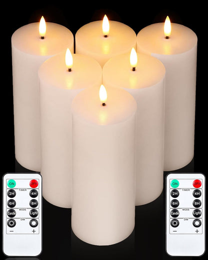 VIHOSE 9 Pack White Flameless Candles Set with Remote and Timer Flickering Flameless Battery Candles Flat Top LED Pillar for Wedding Outdoor Home Festival Decoration(D 3'' H 4'' 5'' 6'')