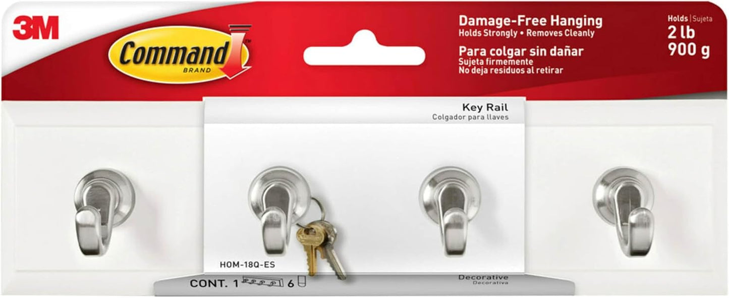 Command Key Rail, Quartz, 1-Rail, 6-Strips, Organize Damage-Free Small