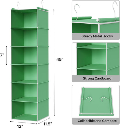 MAX Houser 6 Tier Shelf Hanging Closet Organizer, Closet Hanging Shelf with 2 Sturdy Hooks for Storage, Foldable (Grey)