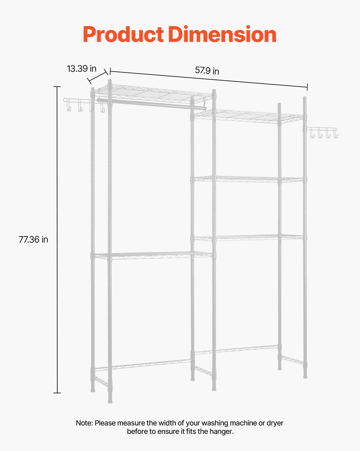 VEVOR Over Washer and Dryer Storage Shelves, 6 Tiers Laundry Room Drying Rack with Hanger Rod and Hooks, Two Rows Adjustable Washer Shelves Space Saver, for Laundry Room Storage & Organization, Black