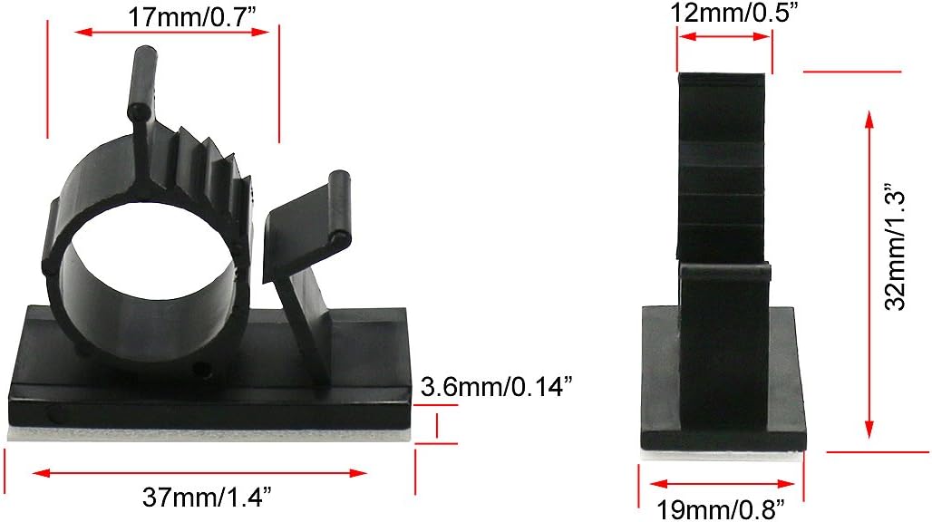 Cable Clips,GLE2016 Self-Adhesive Wire Holder Cable Organizer Cord Management Clamps with Adjustable Backed 20 Pack Black