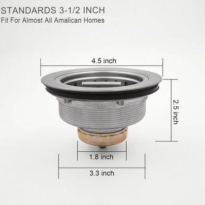 EADOT 3-1/2 Inch Brushed Nickel Sink Strainers for Kitchen Sink, Stainless Steel Kitchen Sink Drain Strainer Assembly with Strainer Basket And Drain Stopper, US Standard Kitchen Sink Drain Replacement
