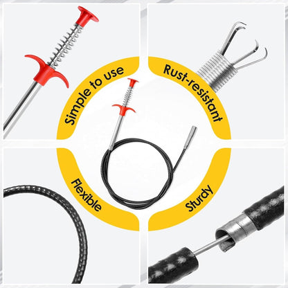Upgrade 33 Inch Drain Snake Clog Remover with Stronger Claw, Flexible Grabber Tool with Bonus 60 Inch Drain Brush