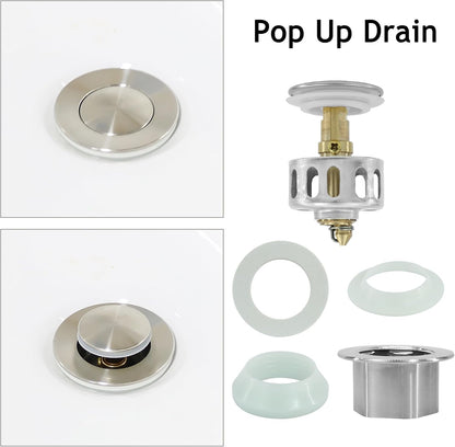 Bathroom Sink Drain,2 Pack Matte Black Drain Stopper Without Overflow,Small Cap Pop Up Drain Assembly with Detachable Strainer Basket,Built-in Anti-Clogging, Stainless Steel Nut