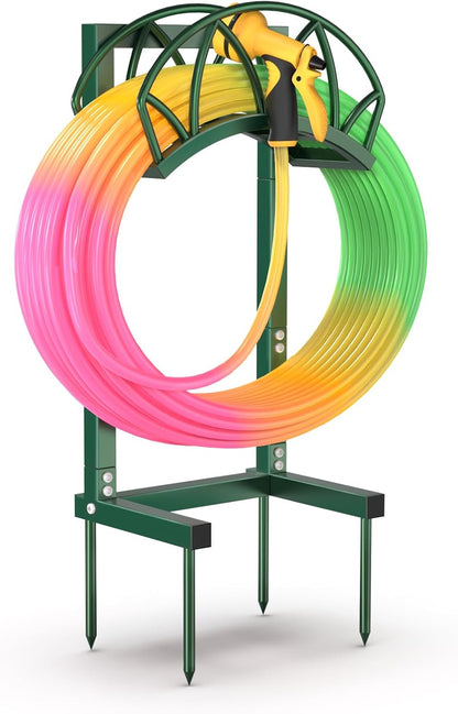 HZE Garden Hose Holder, Freestanding Water Hose Reel Stand for Outside, Heavy Duty Detachable Metal Storage Rack Holds 160 FT for Yard Lawn Farm, Black